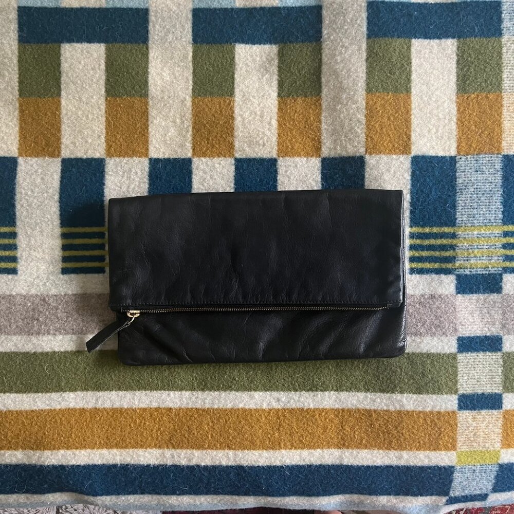 Clare V Carry All Leather Clutch in Black